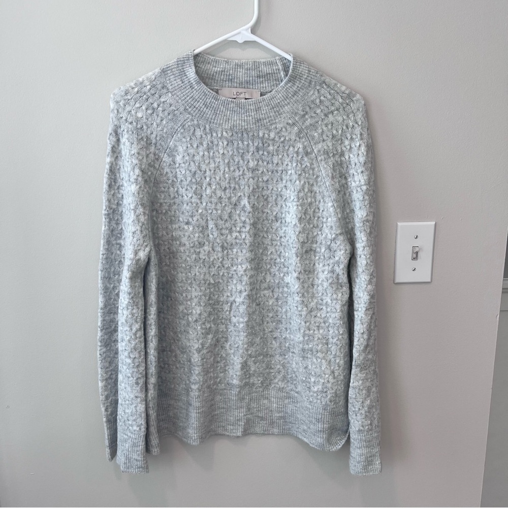 LOFT Gray Textured Mock Neck Sweater